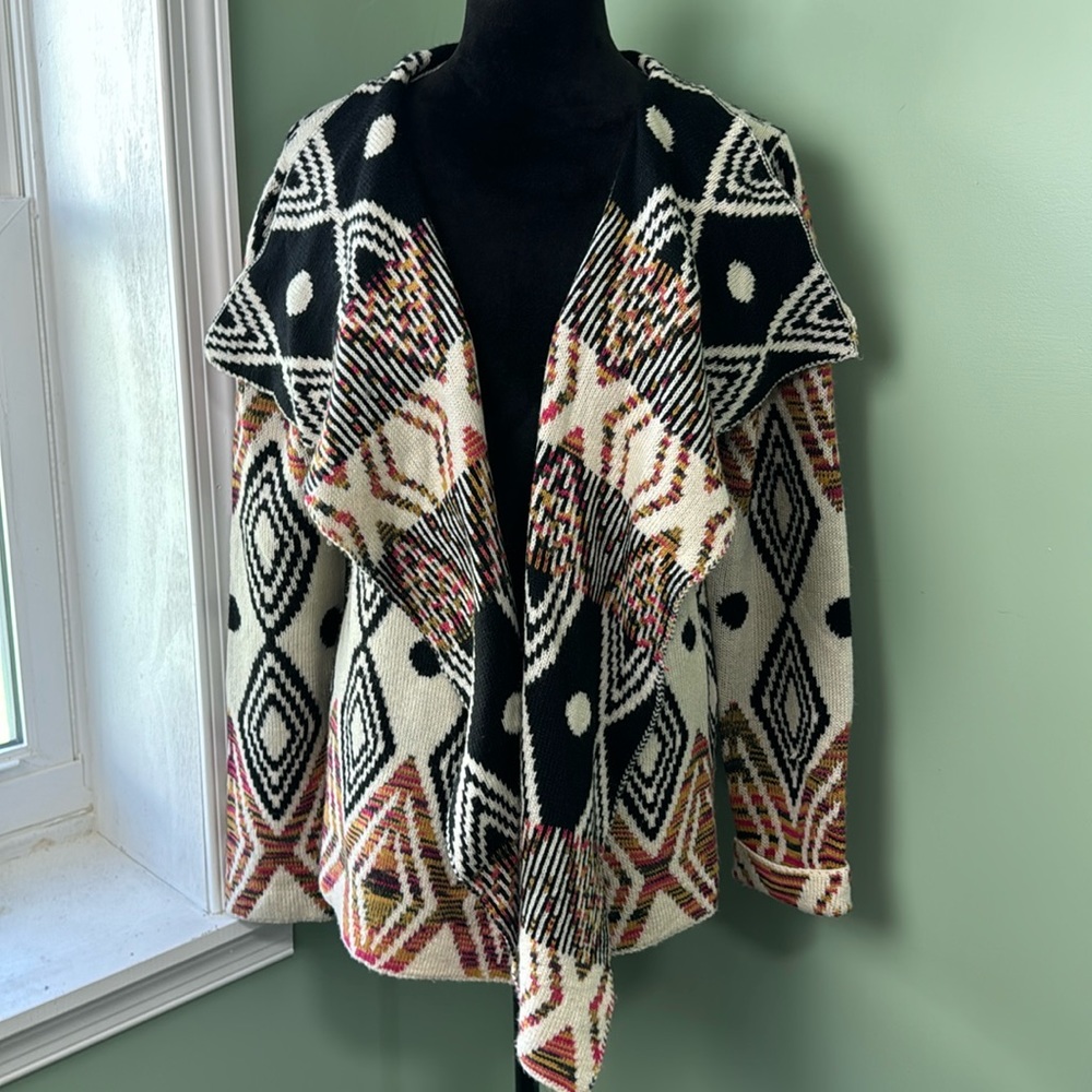 John fashion cream black Aztec cardigan sweater XL